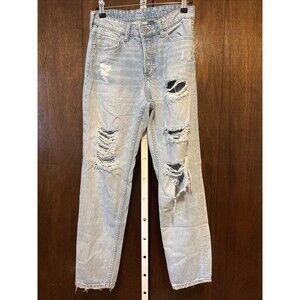 H&M Women Size 2 Shredded Light Wash Jeans 90’s High Waist 100% cotton